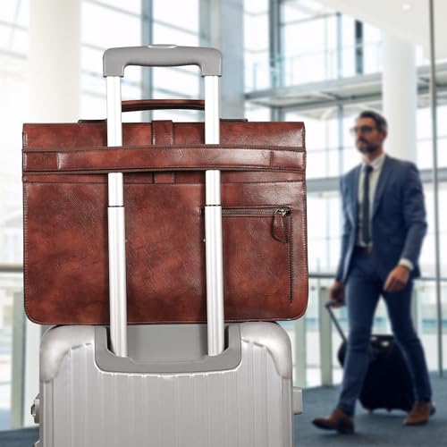 Image of ESTARER Men's Leather Briefcase 17.3 Inch Laptop Messenger Bag for Office /Business /Travel, Professional Leather Computer Shoulder Bag, Brown