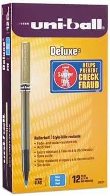 Deluxe Roller Ball Stick Waterproof Pen, Blue Ink, Micro, Dozen