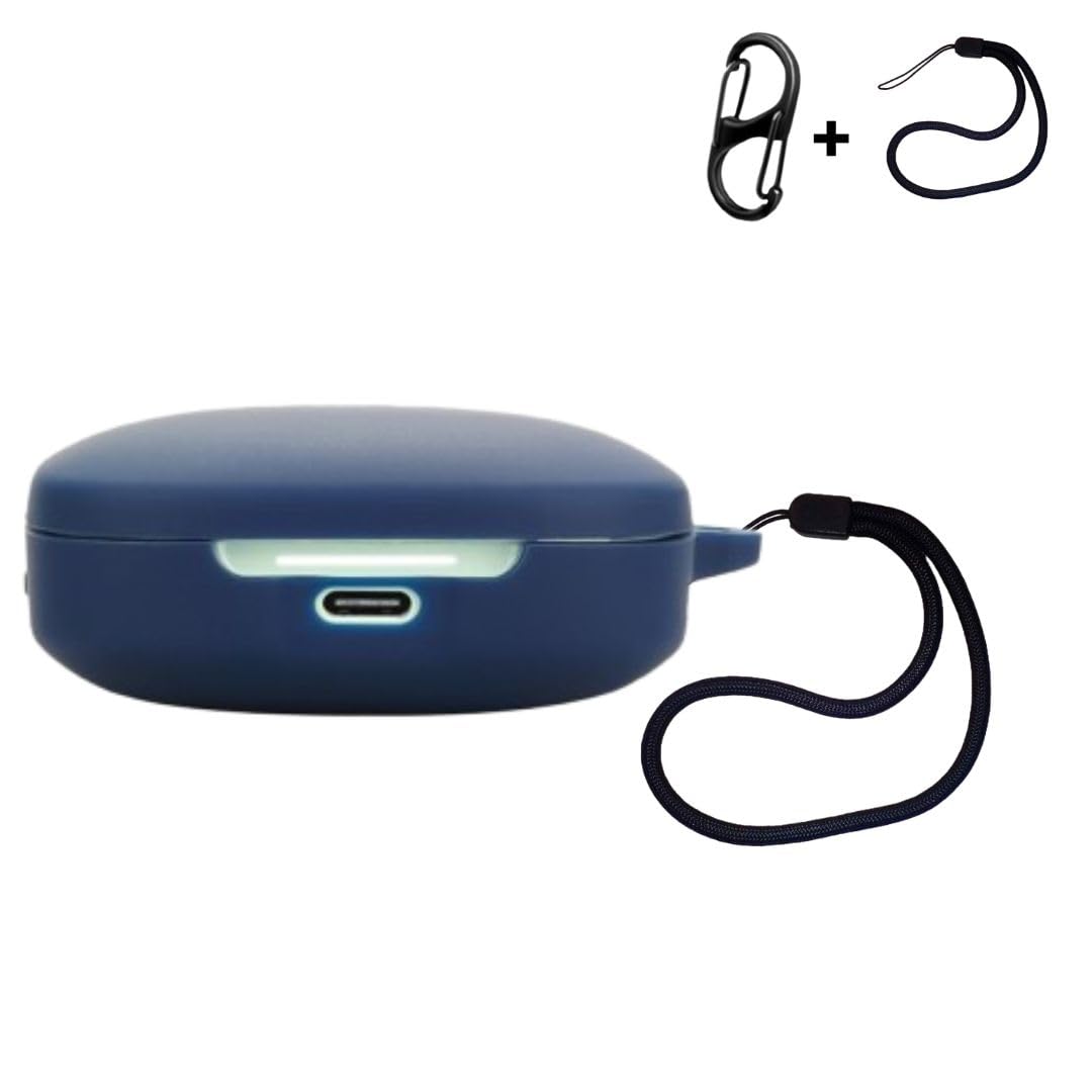 Anvique Silicone Case Cover for Redmi Buds 6, with Carabiner and Lanyard (Blue)