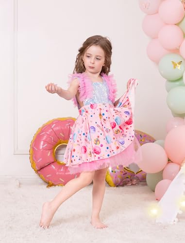 OBEEII Kids Girls Birthday Party Dress Sleeveless Princess Tulle Tutu Dress Strawberry/Donut/Candy/Easter Day Dress Outift4