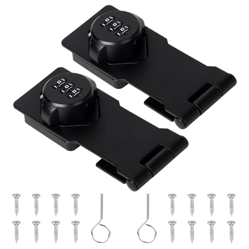 EXLECO 2 x Locker Latch with Combination Lock Hasp Stainless Steel Latch with Padlock Deadbolt Doors Padlock with Trap Lock for Cabinet Drawer Black