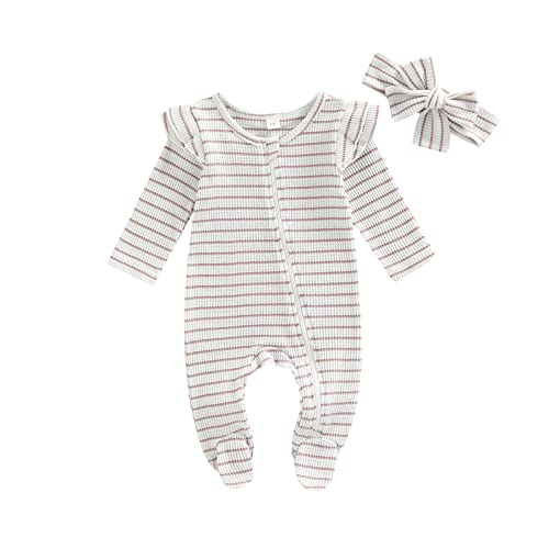 Newborn Baby Boy Girl Zipper Footies Sleep And Play Pjs Cotton One-Piece Romper Jumpsuitpajamas Unisex Sleepers (White, 0-3 Months) #TOP11