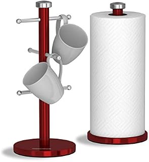 Morphy Richards 974036 Accents Kitchen Roll Holder and Mug Tree Set, Stainless Steel, Black, 15 x 15 x 34.5 cm