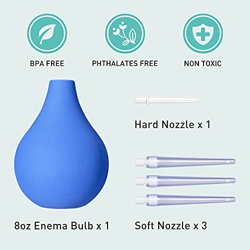 Image of TopQuaFocus 8oz Enema Bulb Kit Anal and Vaginal Douche Bulb for Men Flushing System Enemas Silicone Bulb 4 Replaceable Tips (Blue, 224ml) (Pack of 2)