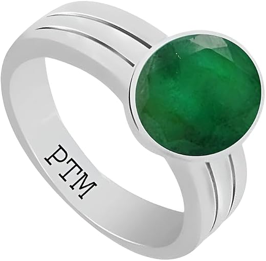 Ptm 925 Sterling Silver Emerald/Panna 3.25 Ratti to 10.25 Ratti or 3 Carat to 9.35 Carat Astrological Gemstone Bis Hallmar...