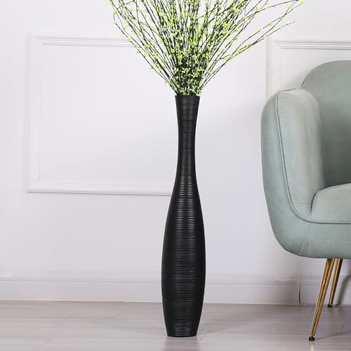 Leewadee Grand Vase A Poser Au Sol 65 cm Haut - Vase De Sol pour Fleur Ou Pampa, Noir, Résine