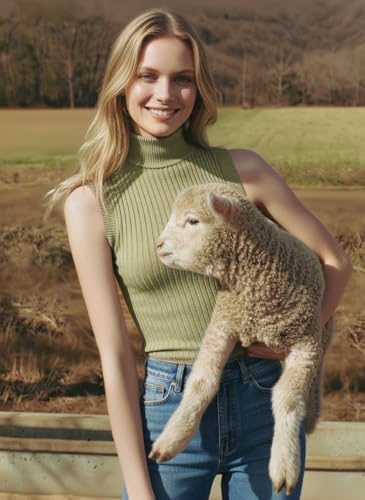 Image of v28 Women Sleeveless High Neck Turtleneck Stretchable Knit Sweater Top