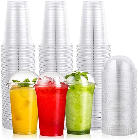 Lilymicky [200 Sets] 10 oz Clear Plastic Cups With Dome Lids, Disposable Drinking Cups, 10 oz Plastic Cups for Smoothie, Slurpee, or Any Cold Drinks