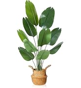 MOSADE 5FT Artificial Bird of Paradise Plant,Tall Fake Tropical Palm Tree with Woven Seagrass Bas...