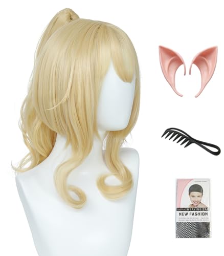 Image of Princess Peach Wig,Ponytail Wig,Bowsette Cosplay,Princess Peach Costume,Wig for Halloween Costumes, Anime Convention Cosplay, and Themed Party Outfits (Light Blonde)