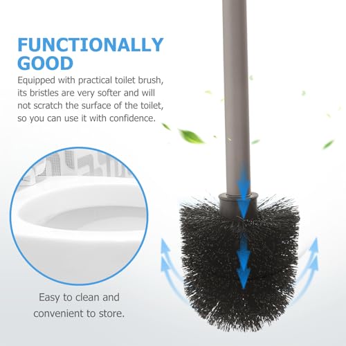 Porte-brosse WC mural avec support rangement et balai manche long - 3