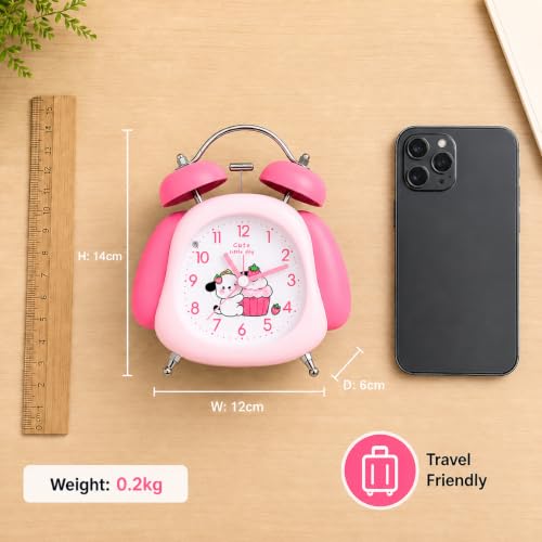 Image of RUCON Twin Bell Alarm Clock for Bedroom | Super Loud Analog Alarm Clock for Heavy Sleepers | Night Light | Metal Table Clock for Home, Office & Kids (Pink Panda)
