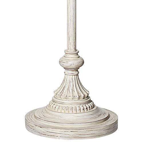 360 Lighting Traditional Vintage Shabby Chic Lamp Floor Standing 60" Tall Antique White Victorian Cream Scallop Fabric Dome Shade With Fringe Decor For Living Room Reading House Bedroom Home #TOP5