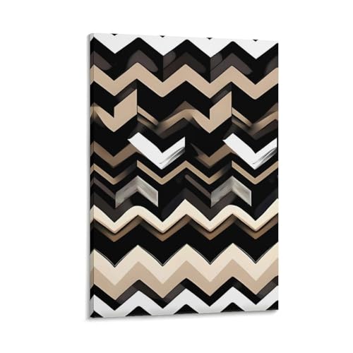 Impression sur toile moderne zigzag noir blanc brun clair tableau décoration chambre