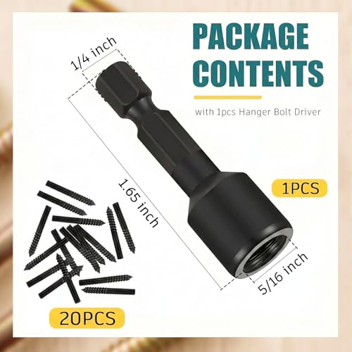 Image of Hicarer 20 Pack 5 /16-18 x 2 inch Hanger Bolts Double Headed Bolts with Driver Self Tapping Screw Threaded Rod Screws for Furniture Double Headed for Wood Furniture Joint, Black