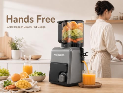 Image of 3-in-1 Cold Press Juicer Machines, 6.5 inch Mega Chute for Whole Fruit, Slow Masticating Juicer with Sorbet & Nut Milk Maker, BPA Free, 100 OZ Hopper, Easy Clean, Oxide Gray