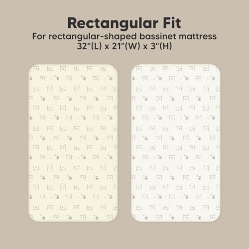 Image of 2pk Organic Bassinet Sheets, Compatible with Baby Delight (Bumble Bear) | 100% Cotton Bassinet Sheets for Boys, Girls, 32 x 21 Rectangle Baby Bassinet Mattress Sheets, Soft Breathable Bedside Cover