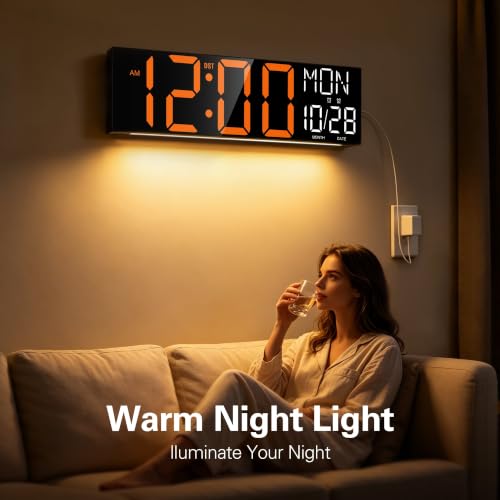 Image of JALL 30 inch Oversized Digital Wall Clock with 7.3-inch Big Numbers, Extra Large Wall Clock with Remote for Church, Giant Wall Clock for Classroom, Garage, Office, Wall Decor, Orange White