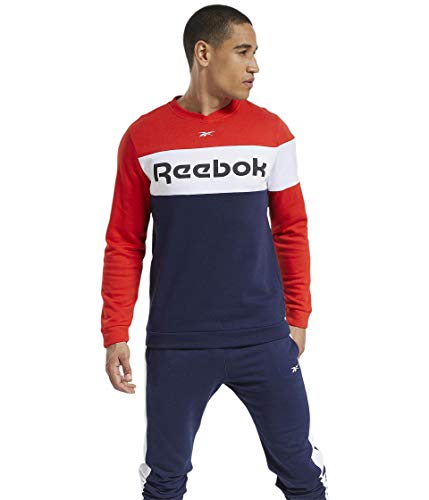 Image of Reebok Training Essentials Linear Logo Crewneck Sweatshirt, Instinct Red/Navy/White, S