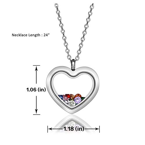 Jovivi Heart Floating Charm Memory Locket Heart Glass Pendant Necklace - 316 Stainless Steel Buckle Closure #TOP5