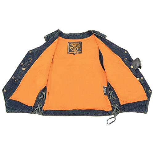 Milwaukee Leather Women’s BLUE 6 Pocket Side Lace Denim Vest w/Gun Pockets MDL40203