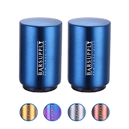 2-Pack Automatic Magnetic Beer Bottle Opener Push Down and Pop Off Cap Opener Magnetic Cap Catcher Stainless Steel Easy to Use Set of 2 Blue