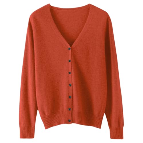 [ANGJ] カーディガン レディース Vネック ニット カシミヤタッチ 前開き 高伸縮 小顔 着痩せ 暖かい 冷房対策 羽織り 無地 コート カジュアル オフィス 通勤 日常 (JP, アルファベット, L, 16#:オレンジ)のサムネイル