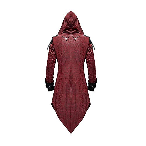 Devil Fashion Men's Steampunk Gothic Hooded Leather Halloween Cosplay Stage Performance Costume Coat, Red, Medium #TOP1