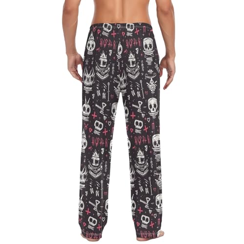 Men’s Colorful Skull Pattern Pajama Pants with Pockets, Comfortable Lounge Sleep Bottoms#1112