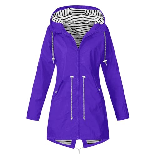 Chaqueta impermeable de mujer con capucha y bolsillos talla grande