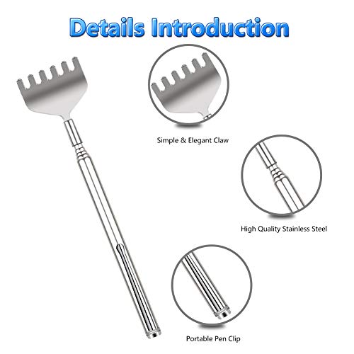Image of YIMICOO Extendable Back Scratcher for Men 3 Pack Portable Telescopic Metal Back Scratchers /Hand Massager with Pocket Clip for Thanksgiving, Birthday, Christmas Gifts