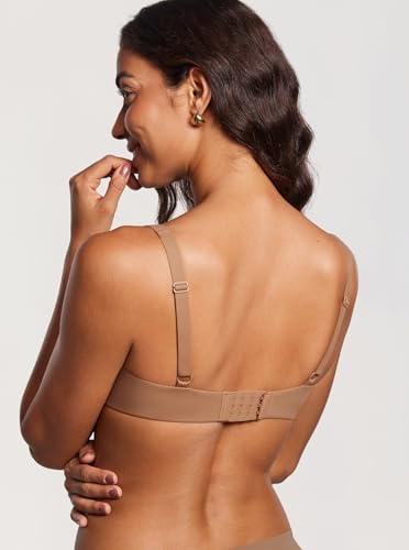 Image of DOBREVA Women's Unlined Balconette Bra Underwire Supportive Plus Size Smooth Scoop Neck