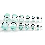 Coiris 14PCS Glass Ear Gauges Stretching Kit 2MM-14MM Short Taper Expander Glass Stretching Plugs for Ears Crazy Domed Body Piercing Jewelry Set （CC0001-Pale Cyanish-14Pcs）
