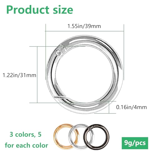 XCSJ 15 x Round Carabiner 40 mm Big Spring Buckle Round Spring Ring Buckle Zinc Alloy Keychain Hook Clips Snap Spring Ring Buckle for Bags Handbags - Image 2