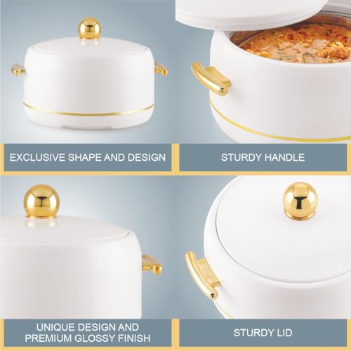Image of Modware Atlantis Casserole Set of 3-1500ml /2000ml /2500ml Elegant Design Premium Hot Pot, Retains Temperature for Hours, Insulated Inner Steel Casserole for Roti Hot Box for Home Chapati Box (White)