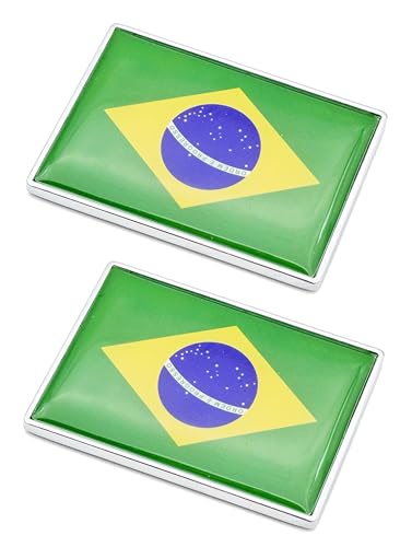 Image of 2 Pcs 3D Brazil Brazilian Flag Metal Car Stickers Chrome Decals,2.3 x 1.6 Inch Metal Truck Stickers,Patriotic Car Motorcycle Emblem.