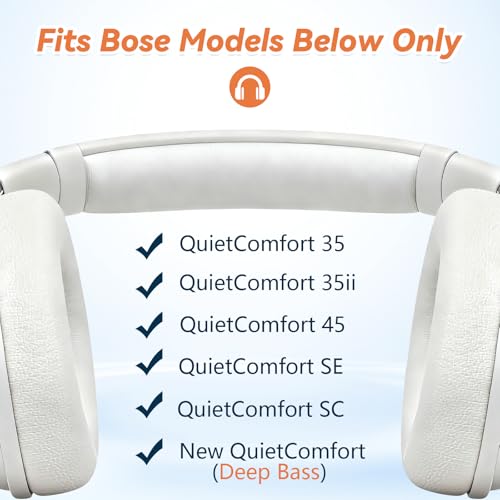 Image of Aurivor Replacement Ear Pads for Bose QuietComfort 45 35 ii (QC45 QC35) Headphones, Anti-Tear Earpads Cushions for QC SE SC & New Quiet Comfort (Deep Bass), Softer Foam & Leather (White)
