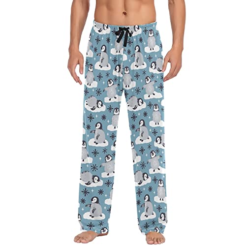 Christmas Winter Men's Pajama Pants Cute Penguins and Snowflakes Super Soft Lounge Pajama Bottoms with Pockets