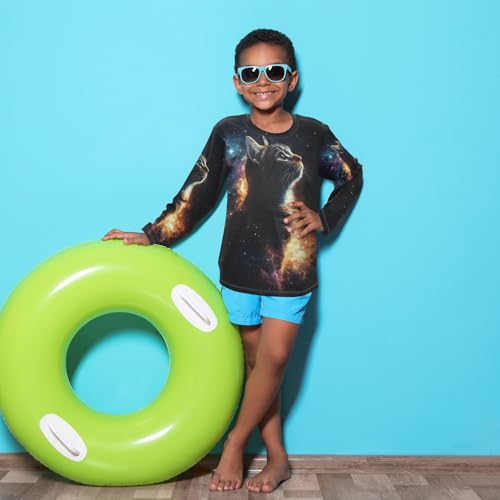 CaTaKu Cat Space Toddler Rash Guard Boy Swim Shirt for Boys Kids Swimsuit Long Sleeve UPF 50+ 3-12T3