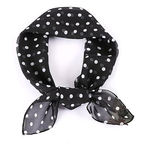 1950s Polka Dots chiffon scarf for Women - White and Black Polka Dot 50s Neck Head Square Scarf