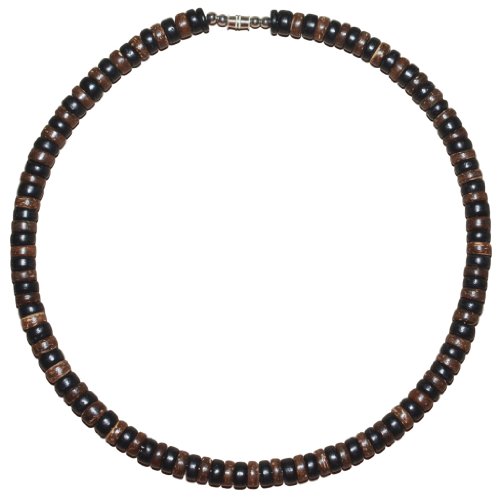 Native Treasure 22 Inch Mens/Womens Black And Brown Wood Coco Shell Bead Surfer Necklace Choker - 8Mm (5/16") #TOP1