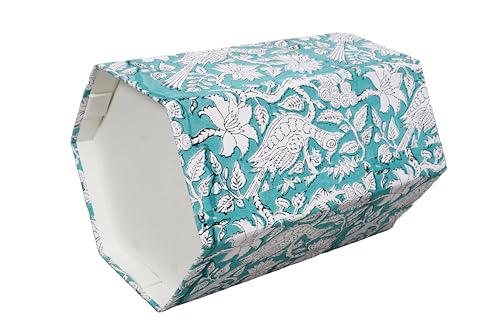 Image of 3.3 Gallon Cotton Hand Block Printed Paper Waste Basket |Small Decorative Trash Can for Housewarming Gifts in Living Room, Bedroom, Bathroom | Eco-Friendly, Plastic-Free (1, L, Green White MOR)