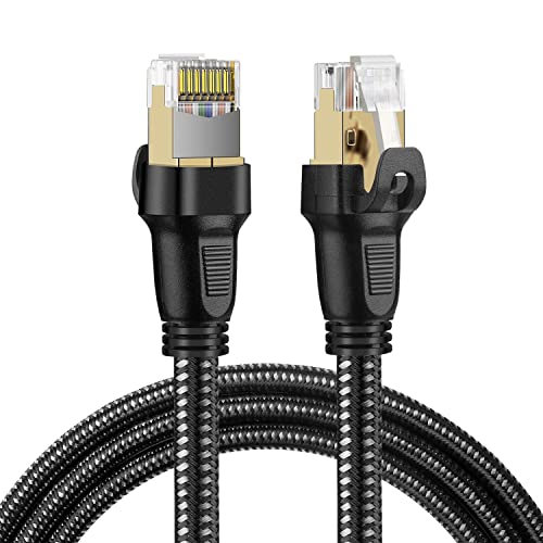 TechDuck Cable Ethernet Cat 8 de 6 pies, cable LAN de Internet trenzado Gigabit de alta velocidad de 40 Gbps 26 AWG, cable de conexión de red blindado Cat8 SFTP RJ45, 4 veces más rápido que Cat