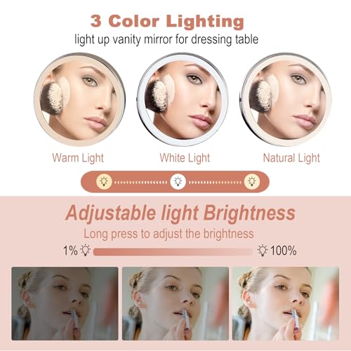 TUSHENGTU Espejo Maquillaje Pared con Luz Montado En La Pared De 8 Pulgadas con Aumento LED De 10x para Tocador, Baño Y Afeitado, Recargable por USB, Brillo Ajustable para Hotel Negro (8CBB10X) - imagen 8