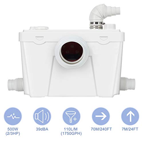 500Watt Macerating Toilet With Pump, Dual-Flush Toilet System For Basement Room, Upflush Toilet Kit Included Maerator Pump, Elongated Toilet Bowl, Water Tank, Toilet Seat #TOP1