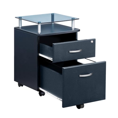 2-Drawer Rolling File Cabinet with Lock and Glass Top, Under Desk File Cabinet with Wheels, Printer Stand, Graphite Black by Techni Mobili - Image 8