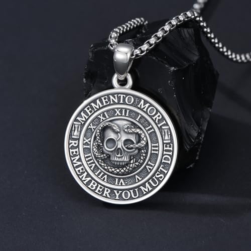 SIMONLY Memento Mori Necklace for Men 925 Sterling Silver Memento Mori Pendant Gothic Skull Pendant Amulet Protection Jewelry Gifts2