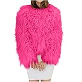 Faux Fur Jacket Women Cropped Fuzzy Fleece Open Front Shaggy Cardigan Long Sleeve Fluffy Winter Short Coat Outwear Fur Coats Hot Pink M