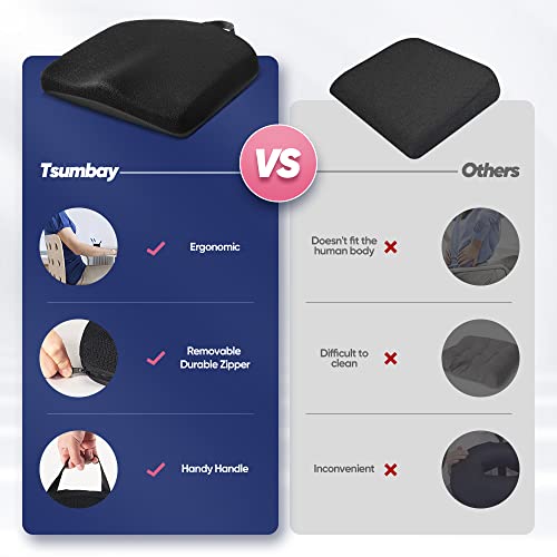 Tsumbay Memory Foam Seat Cushion, Office Soft Seat Cushion With Carry Handle, Washable Cover, Comfortable Coccyx Cushion For Home Office Chair Pad, Car Seat, Wheelchair -Black #TOP7