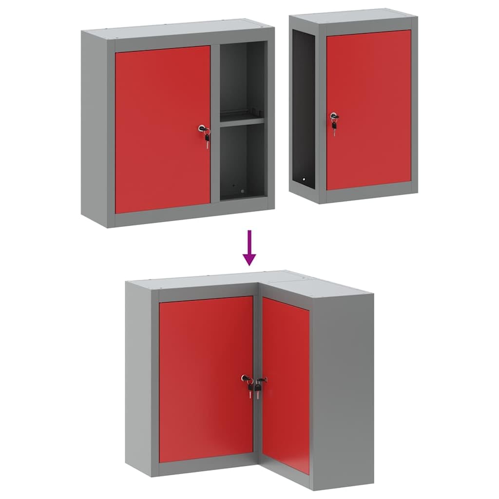 Genérico Armario de Herramientas con Estante Rojo y Gris 55 x 55 x 55 cm,Bricolaje,Accesorios de Bricolaje,Organización y Almacenamiento de Herramientas,Armarios para herramientas-4103468